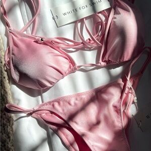 White Fox Boutique Soft Pink Satin Triangle Bikini Set